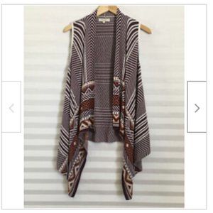 Umgee Waterfall Open Front Cardigan Womens Tribal Aztec Maroon Cream